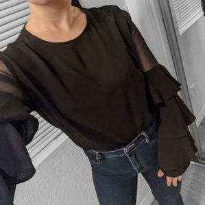 Blouse with Mesh Puff Arm Detail